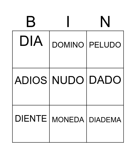EL BINGO DE LA D Bingo Card