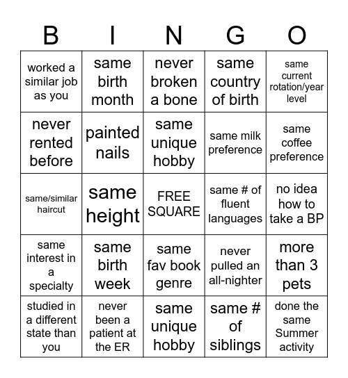 Find a stranger who has.... Bingo Card