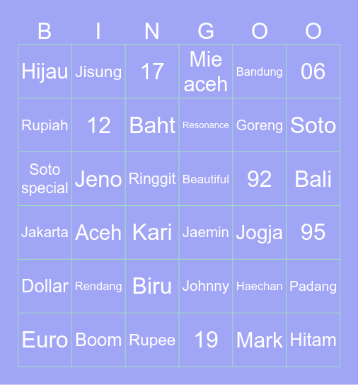 TAJ01CHENLE Bingo Card