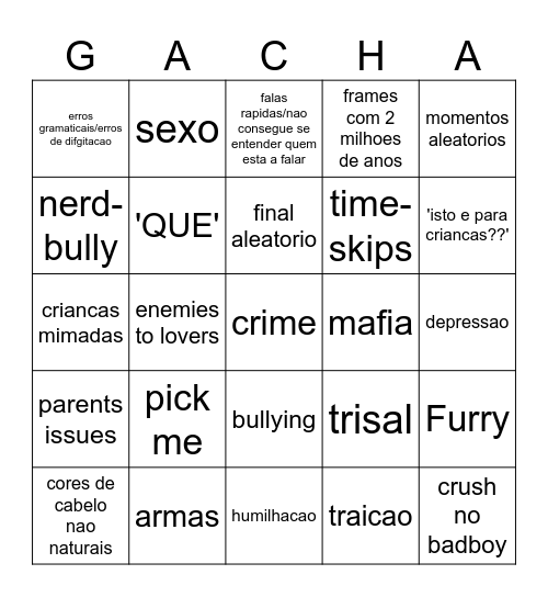 Gacha Filme Bingo Card