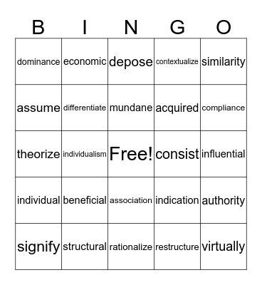 Vocabulary Lists 1-7 Bingo Card