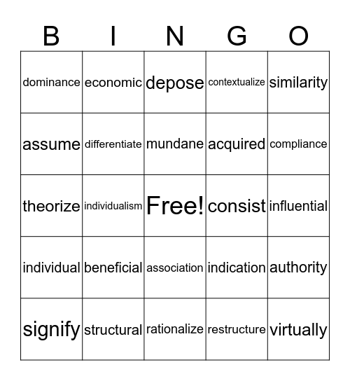 Vocabulary Lists 1-7 Bingo Card