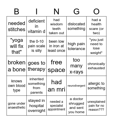 medical bingo Card