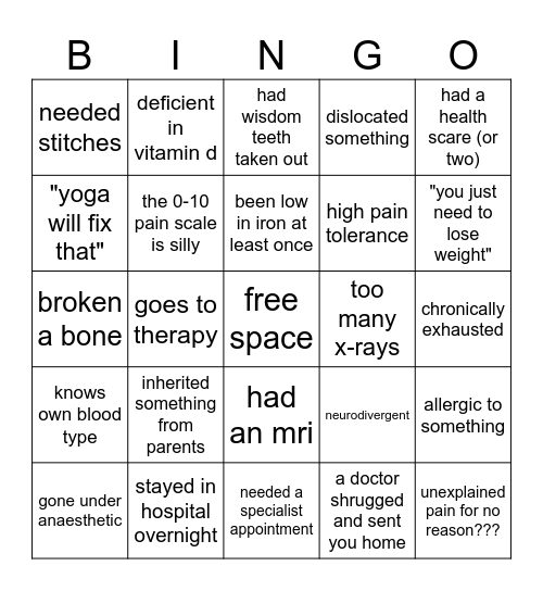 medical bingo Card