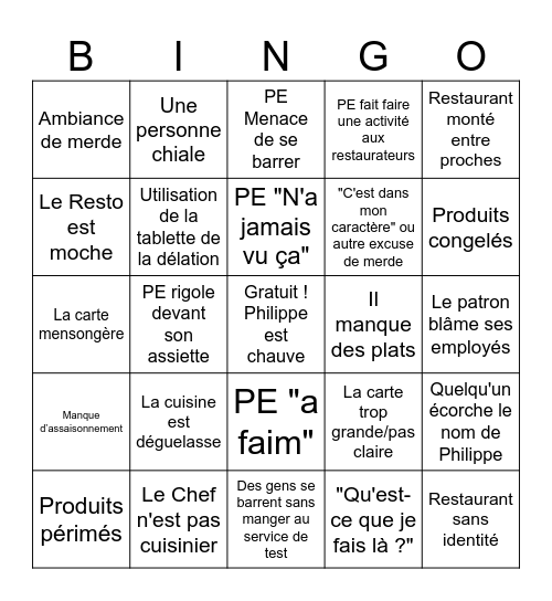 Cauchemar Bingo Card