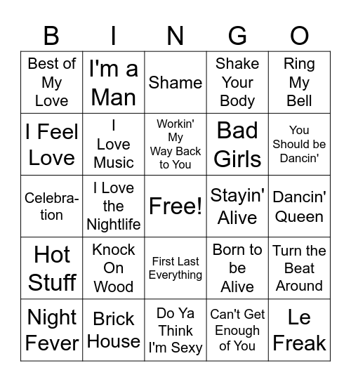 Disco Singo Bingo Card