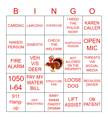 911 THANKSGIVING BINGO Card
