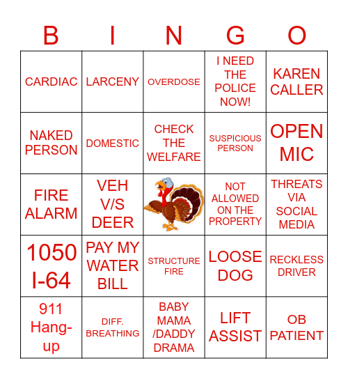 911 THANKSGIVING BINGO Card