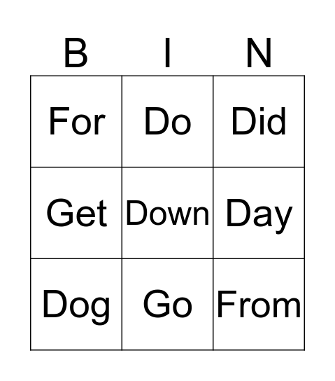 100 Most Used Words Bingo Card