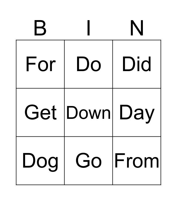 100 Most Used Words Bingo Card
