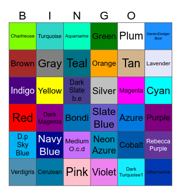 Color Bingo I - IIV Bingo Card