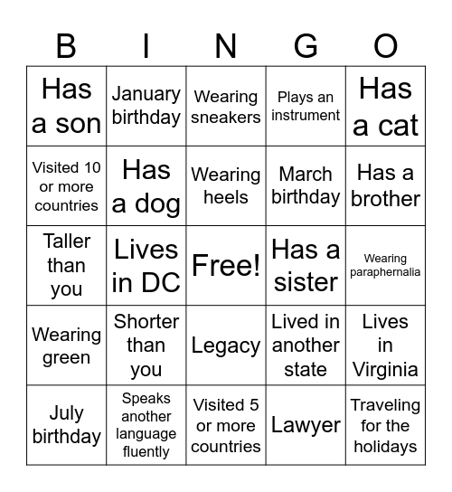 Find the Guest! Bingo Card
