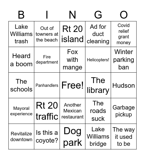 Marlborough Bingo Card