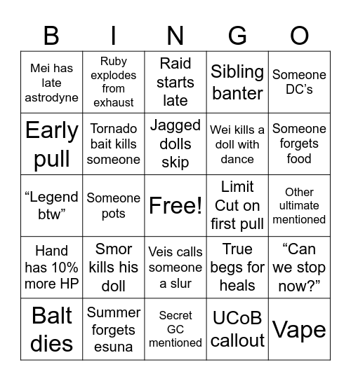 Ultimate Suffering - TEA Edition Bingo Card