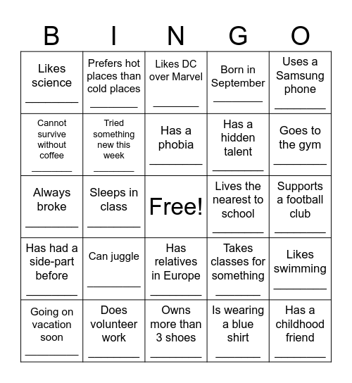 Find Someone Who... Bingo Card