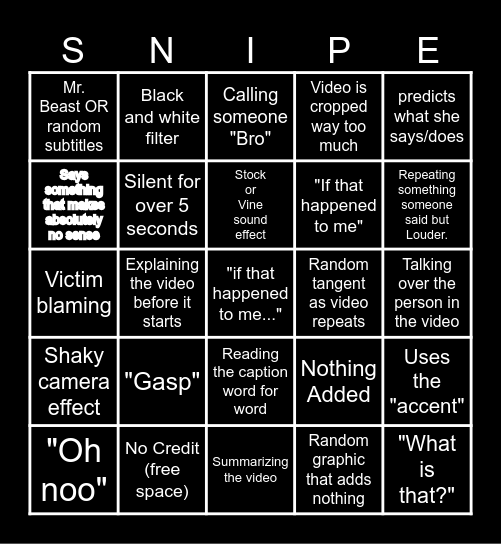 SSSniper BBBingo! Bingo Card