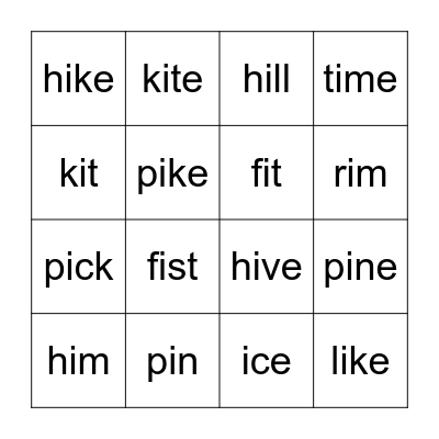 Long i / Short i Bingo Card