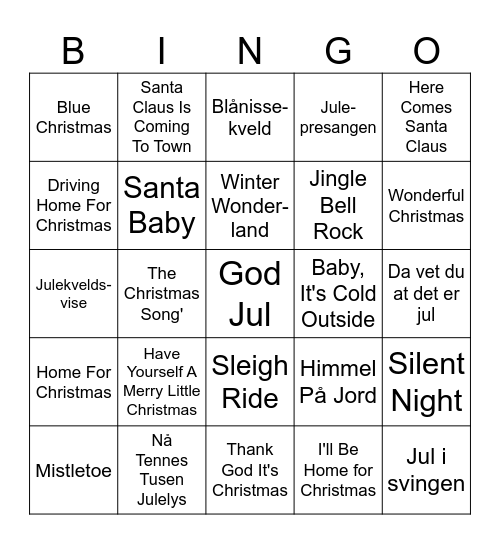 Jule Musikk Bingo Card