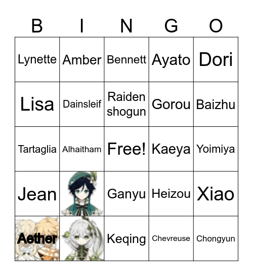 Genshin impact bingo - LOSE Bingo Card