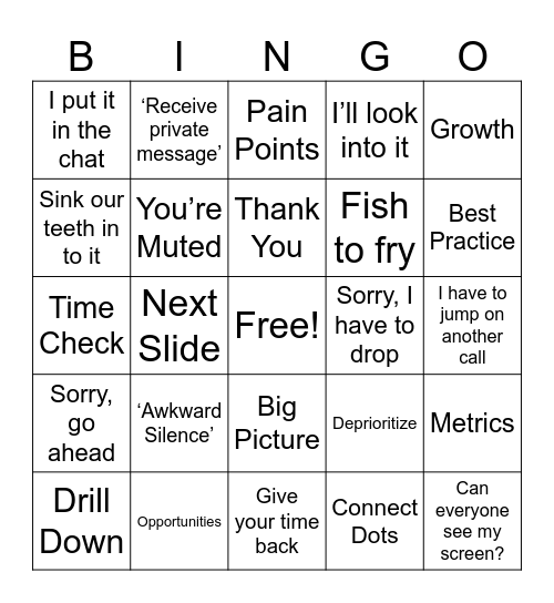 AH Meeting Bingo Card