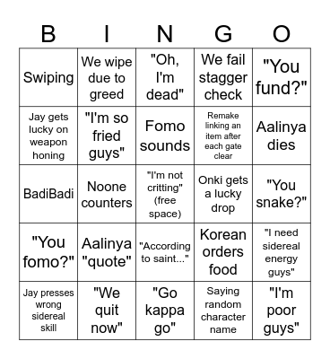 Fomo static Bingo Card