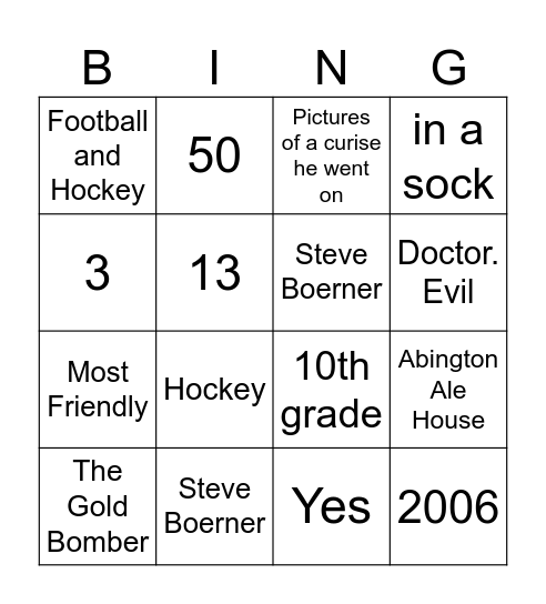 Scott's 50th Birthday Bingo Card