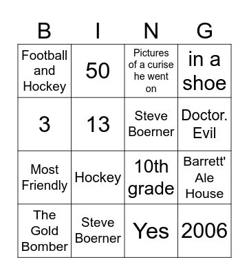 Scott's 50th Birthday Bingo Card