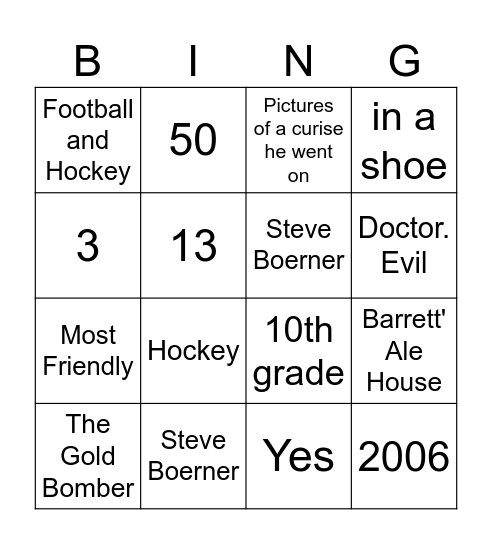 Scott's 50th Birthday Bingo Card