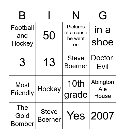 Scott's 50th Birthday Bingo Card