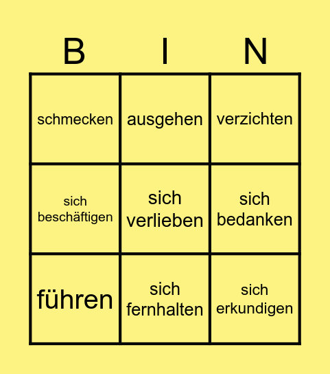 Verben mit Präpositionen Bingo Card