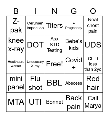 CityMD Bingo Card