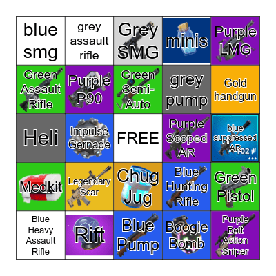 Fortnite Bingo Card