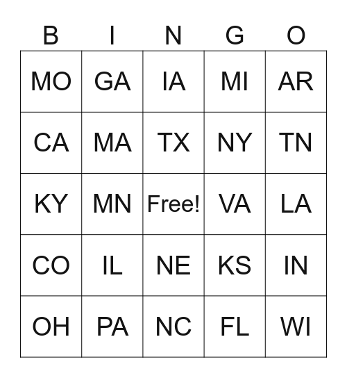 State Plates Bingo Card