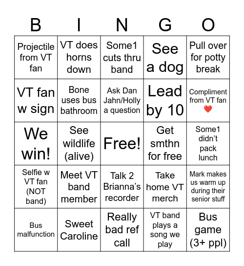 NCSU vs VT Bingo Card