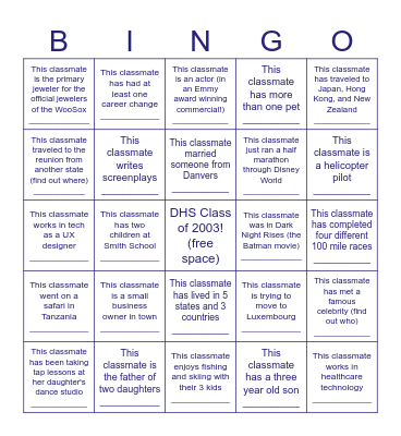 Class of 2003 BINGO Card