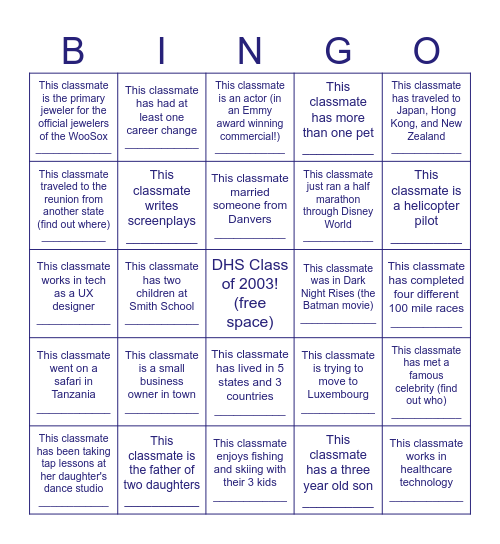 Class of 2003 BINGO Card