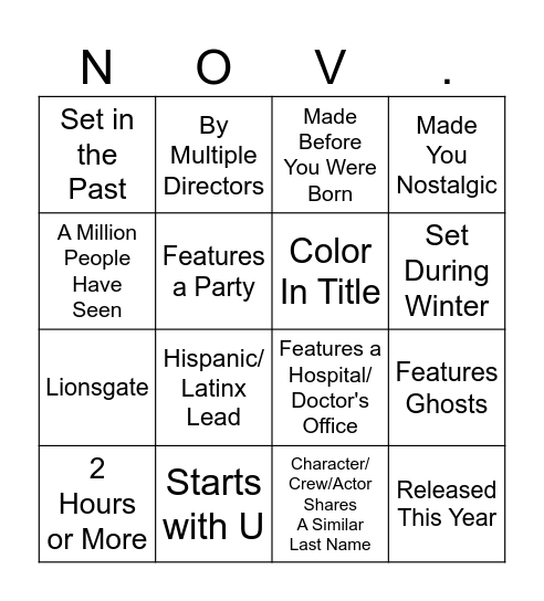 NOVEMBER Bingo Card