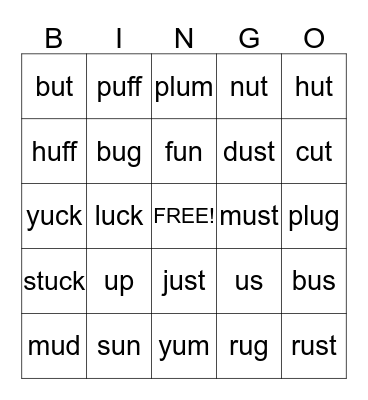 Short U Bingo Card