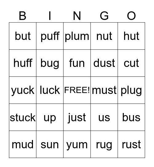 Short U Bingo Card