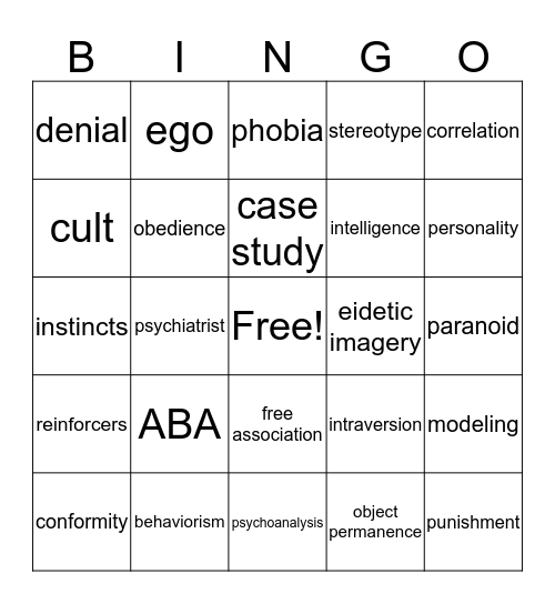 Elements of Psychology Bingo Card