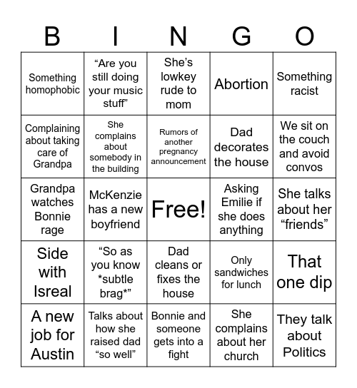 Froiland Thanksgiving Bingo Card