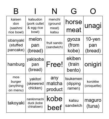 2023 japan foods Bingo Card