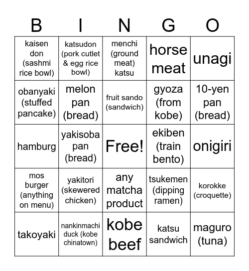 2023 japan foods Bingo Card