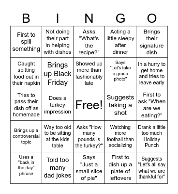 Thanksgiving Bingo Card