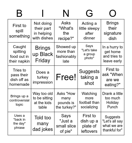 Thanksgiving Bingo Card