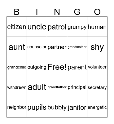 Vocabulary Bingo Card