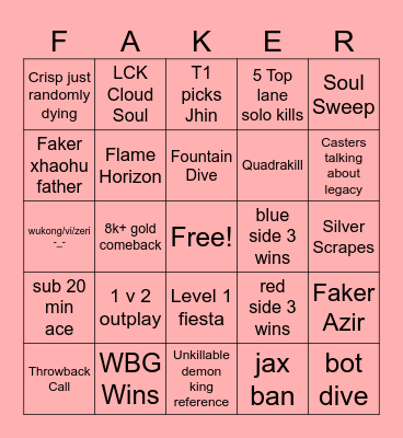 Worlds 2023 Bingo Card