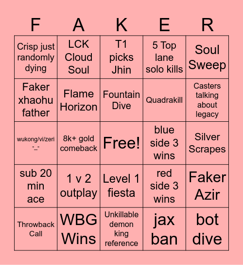 Worlds 2023 Bingo Card