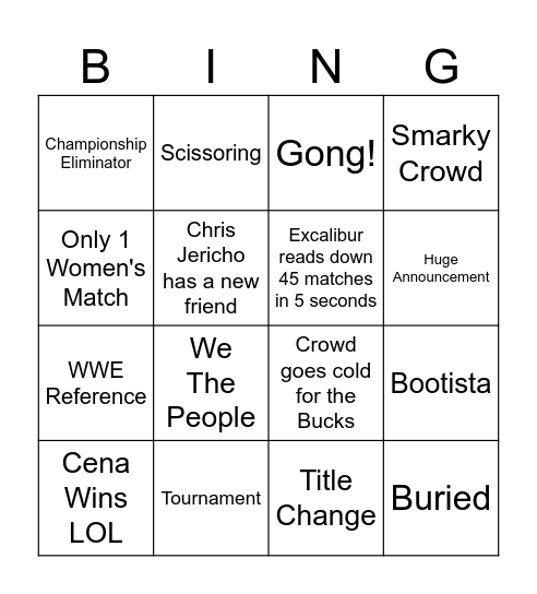 AEW Bingo Card