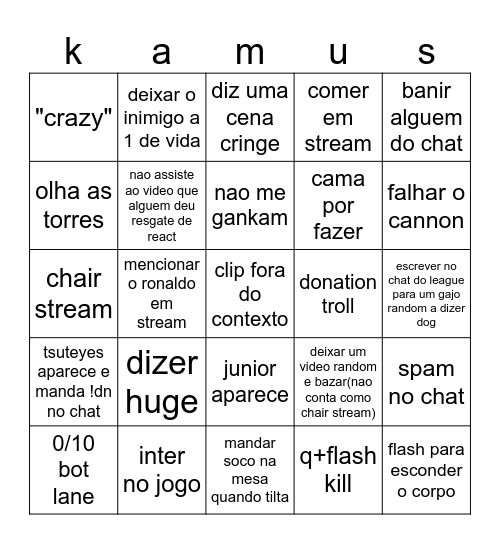 kingo kamus Bingo Card